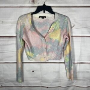 Acrobat Cropped Cardigan Women XS Multicolor Tie Dye Wool Cashmere Blend V-Neck